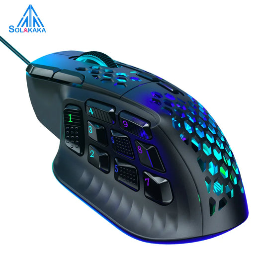 SOLAKAKA SM809 Wired Gaming Mouse Side Buttons 22800 DPI 16 Programmable MMO Macro Esports Mouse Heneycemb Ergonomic RGB Backlit Royal Luxe Market