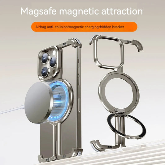 Metal borderless Airbag Anti Drop Cover,For iPhone 14 1516 ProMax Magsafe Wireless Charging Hidden Bracket Shock Absorber Bumper Royal Luxe Market