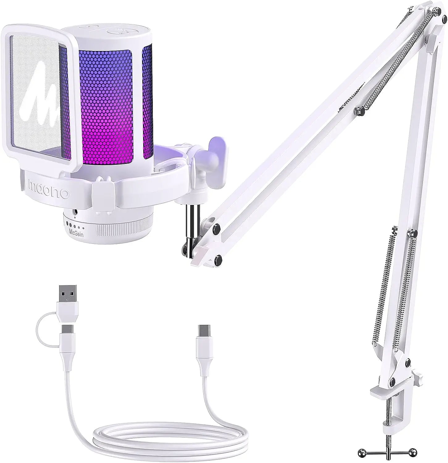 Maono Gamerwave DGM20S USB Microphone Gaming Mic Condenser Mic RGB Mic Noise Canceling Mic with Mic Gain,RGB Light,One key mute Royal Luxe Market