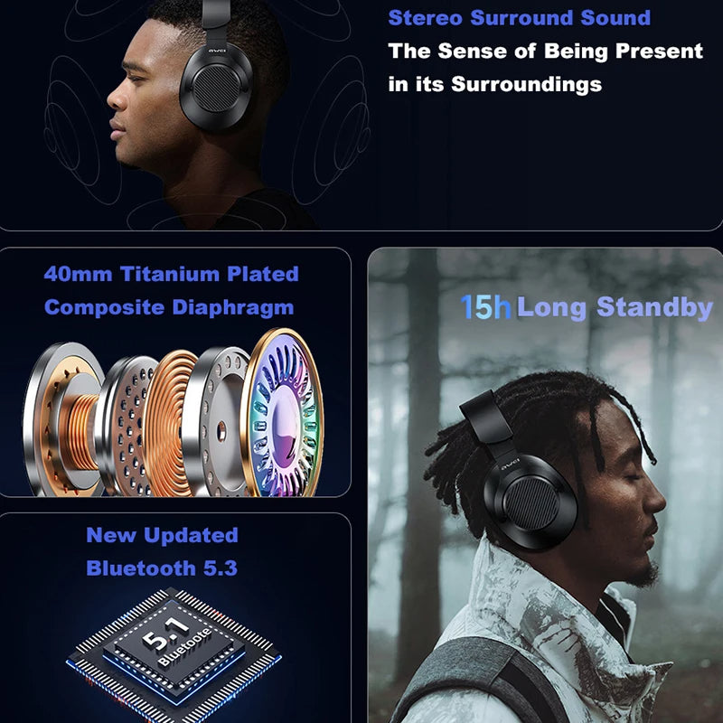 Awei A997BL PRO Wireless Headphones Bluetooth Earphones Foldable Gaming Headset Sport Headphone with Mic Music Earbuds 300mAh Royal Luxe Market