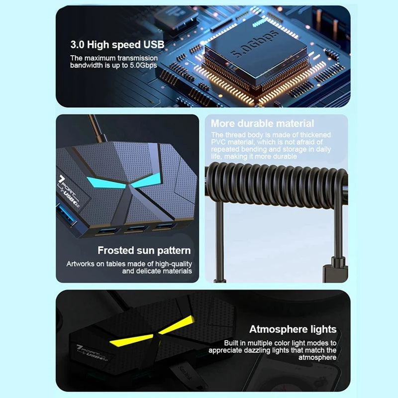 7 Ports USB 3.0 Type C HUB Expander 5Gbps High Speed OTG Adapter Docking Station For Laptop Hard Drive Mouse Keyboard Royal Luxe Market