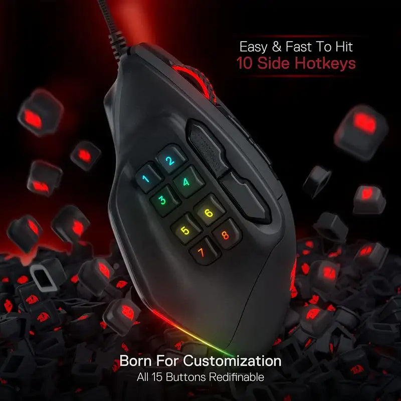 Redragon M811 Aatrox MMO Gaming Mouse, 15 Programmable Buttons Wired RGB Gamer Mouse w/ Ergonomic Natural Grip Build Royal Luxe Market