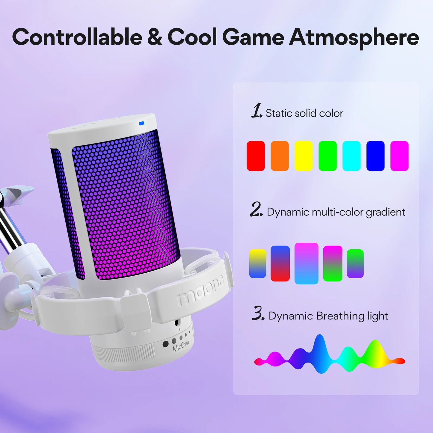 Maono Gamerwave DGM20S USB Microphone Gaming Mic Condenser Mic RGB Mic Noise Canceling Mic with Mic Gain,RGB Light,One key mute Royal Luxe Market