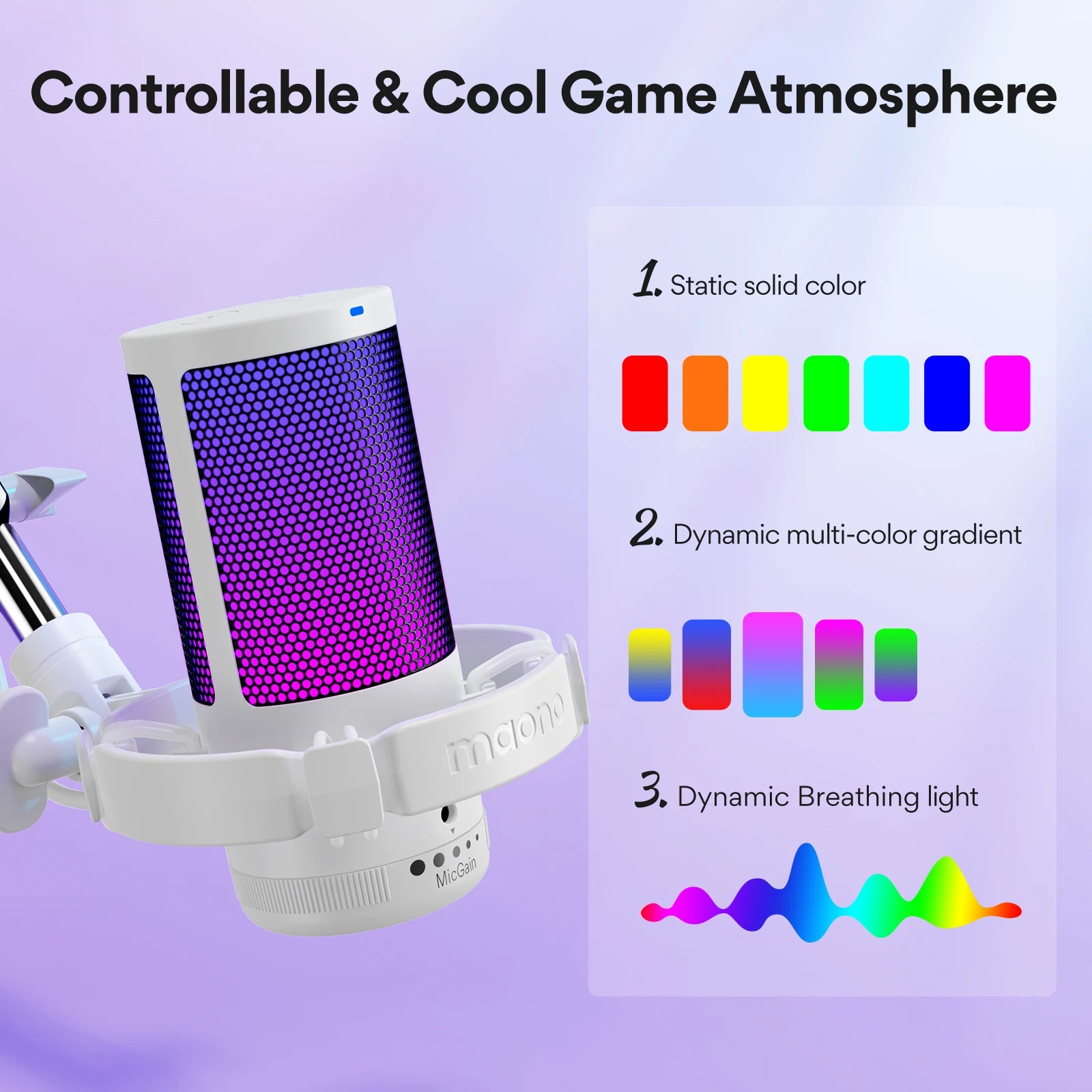 Maono Gamerwave DGM20S USB Microphone Gaming Mic Condenser Mic RGB Mic Noise Canceling Mic with Mic Gain,RGB Light,One key mute Royal Luxe Market