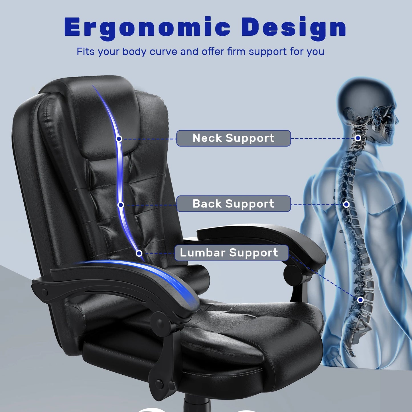 Ergonomic Office Chair Desk Chair with High Backrest and Height Adjustable PU Leather Swivel Chair Deck Chair for Office Home Royal Luxe Market