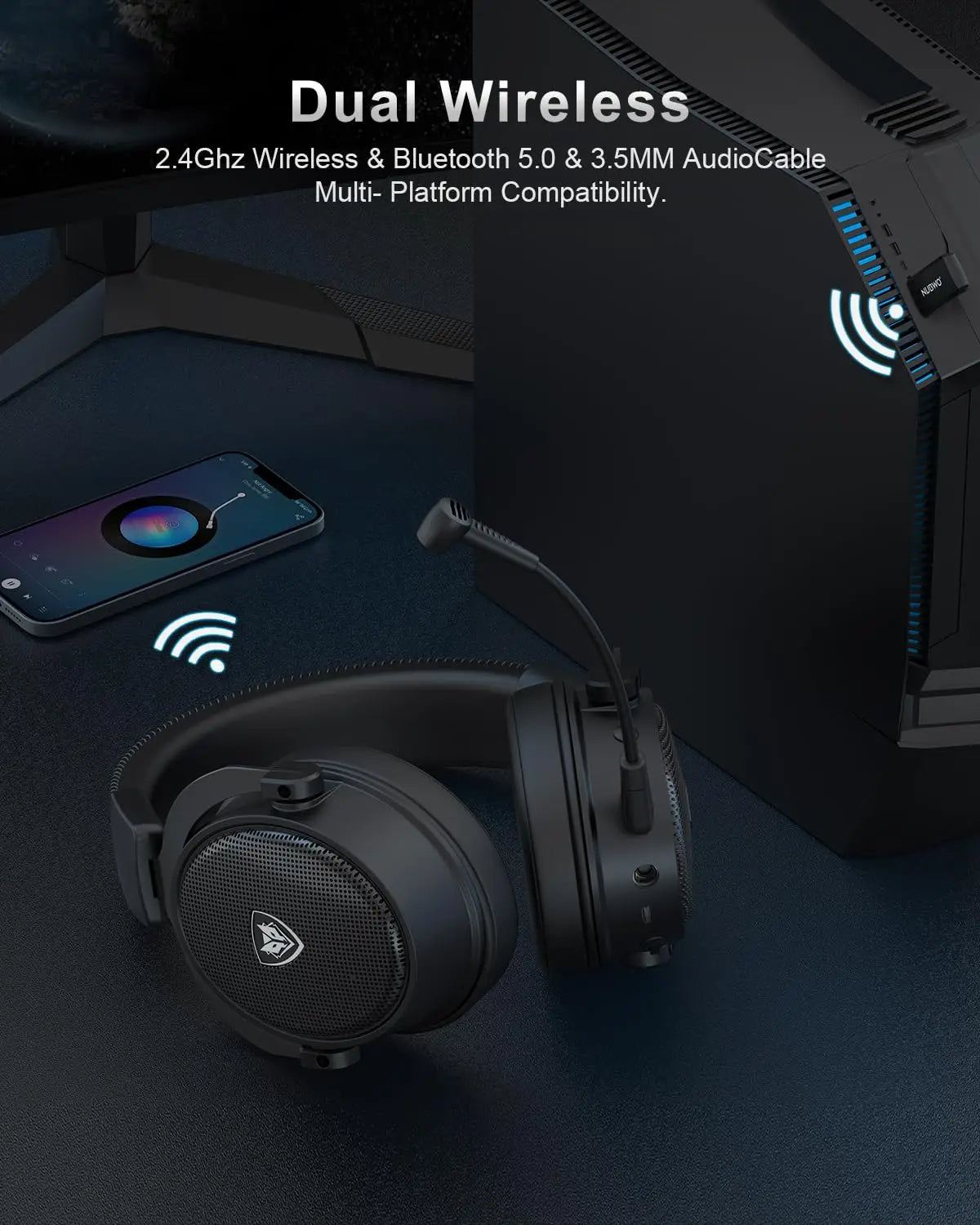NUBWO G07 Wireless Gaming Headset,2.4GHz & Bluetooth 5.3 Technology with Noise-Canceling Microphone Stereo Sound Compatible Royal Luxe Market