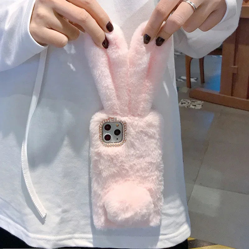Pink Plush 3D Doll Case with Chain Cute Cell Phone Accessories For iPhone 16 15 14 13 12 11 Pro Max (Copy) Royal Luxe Market