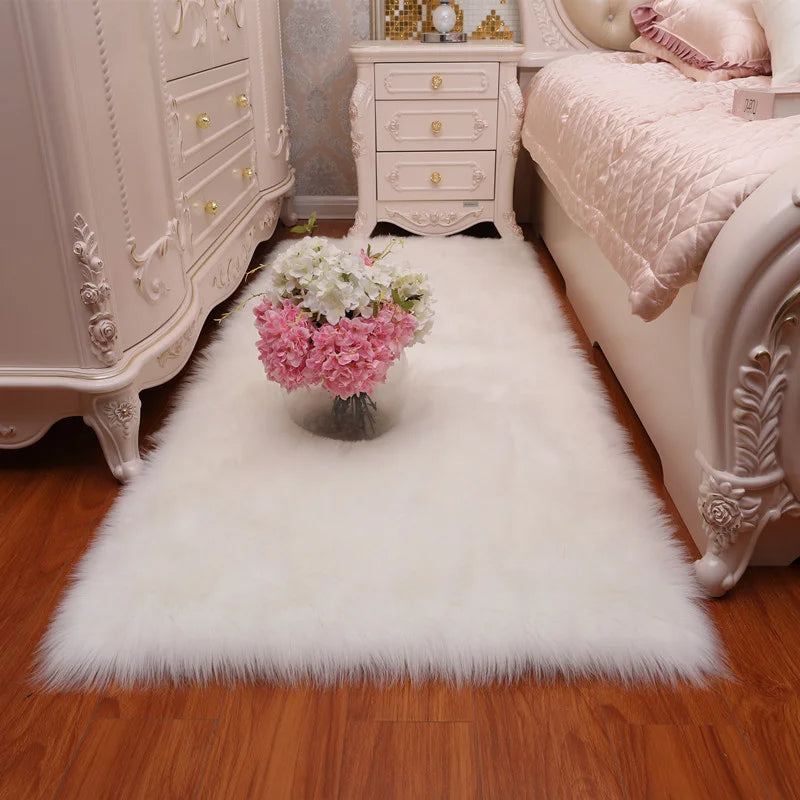 White Rectangle Soft Shaggy Carpet - Faux Fur Fluffy Rug Mat (180cm x 100cm) Royal Luxe Market