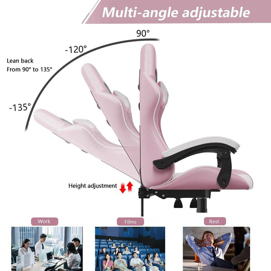 Ergonomic Gaming Chair Gamer Chairs with Lumbar Cushion + Headrest, Height-Adjustable Computer Office Chair for Girls, Boys Royal Luxe Market