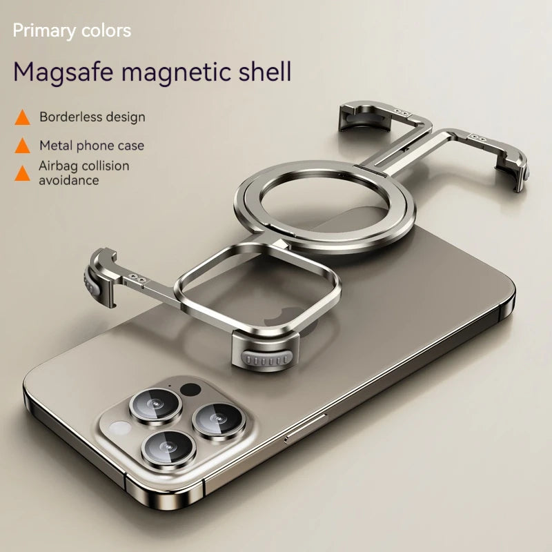 Metal borderless Airbag Anti Drop Cover,For iPhone 14 1516 ProMax Magsafe Wireless Charging Hidden Bracket Shock Absorber Bumper Royal Luxe Market