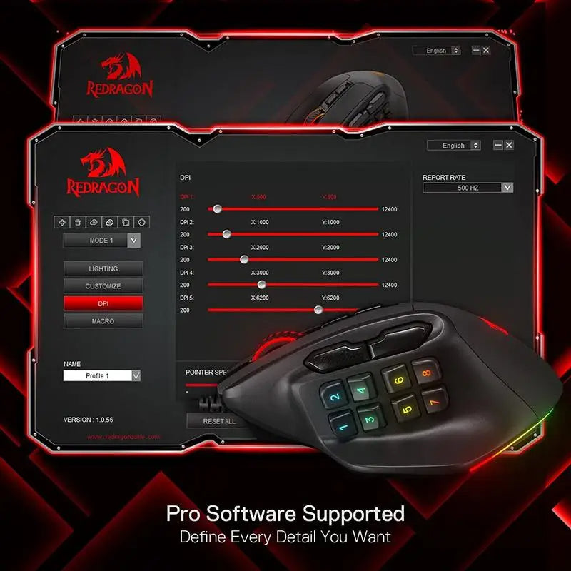 Redragon M811 Aatrox MMO Gaming Mouse, 15 Programmable Buttons Wired RGB Gamer Mouse w/ Ergonomic Natural Grip Build Royal Luxe Market
