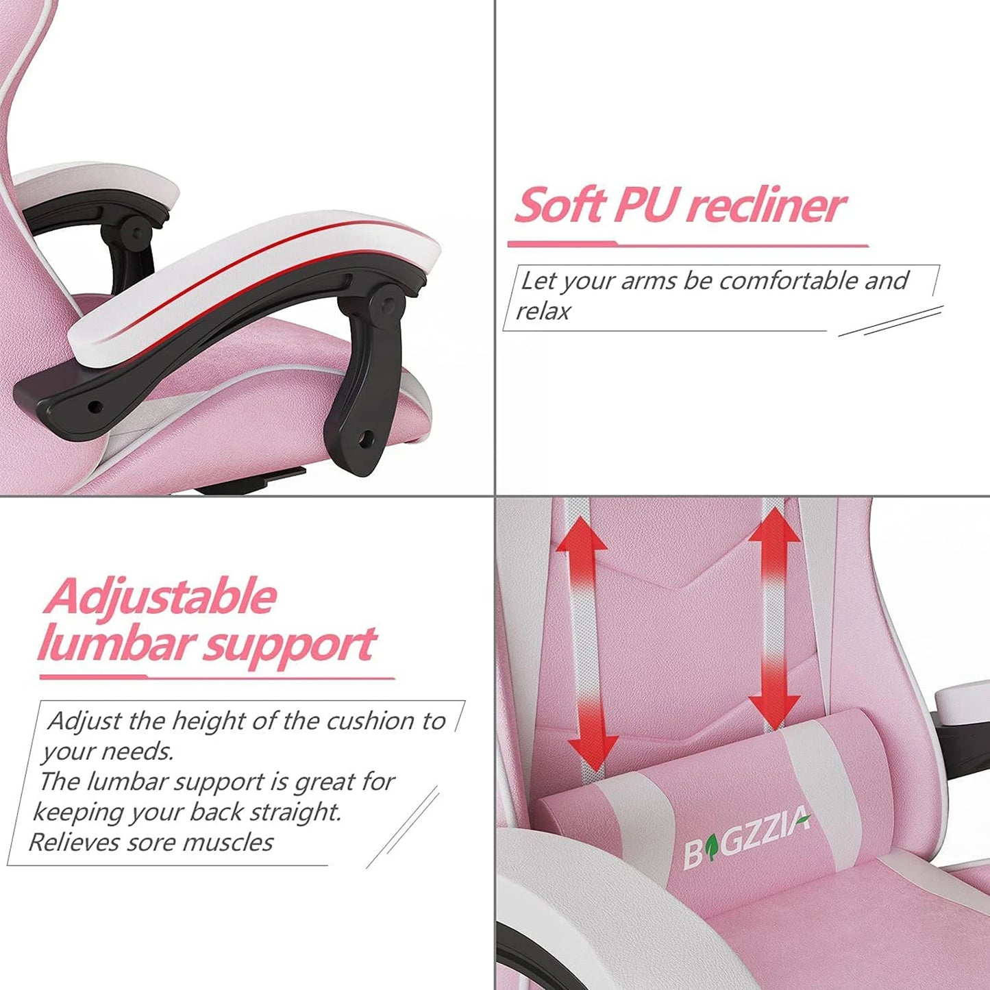 Ergonomic Gaming Chair Gamer Chairs with Lumbar Cushion + Headrest, Height-Adjustable Computer Office Chair for Girls, Boys Royal Luxe Market