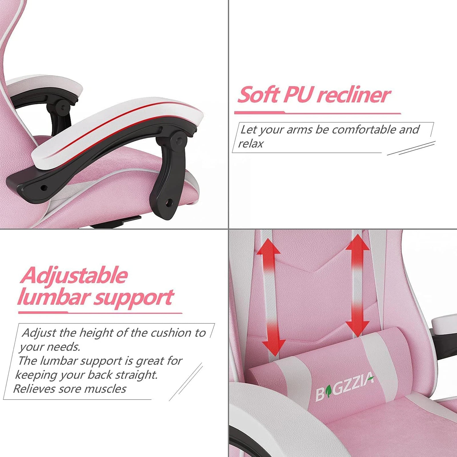 Ergonomic Gaming Chair Gamer Chairs with Lumbar Cushion + Headrest, Height-Adjustable Computer Office Chair for Girls, Boys Royal Luxe Market