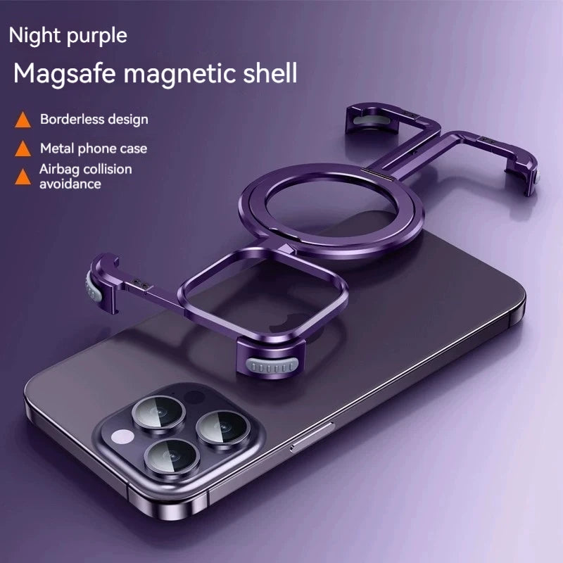 Metal borderless Airbag Anti Drop Cover,For iPhone 14 1516 ProMax Magsafe Wireless Charging Hidden Bracket Shock Absorber Bumper Royal Luxe Market
