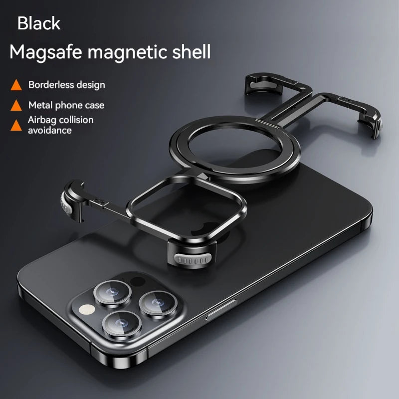 Metal borderless Airbag Anti Drop Cover,For iPhone 14 1516 ProMax Magsafe Wireless Charging Hidden Bracket Shock Absorber Bumper Royal Luxe Market