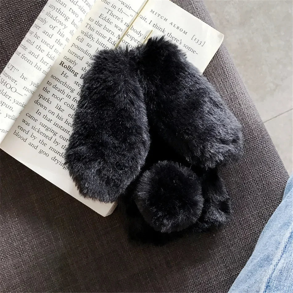 Warm Rabbit Fluffy Fur Phone Case For iPhone 15 Pro Max 14 13 12 11 Pro Max X XR XS Max 7 8 Plus Coque 3D Rabbit Ears Soft Bag Royal Luxe Market