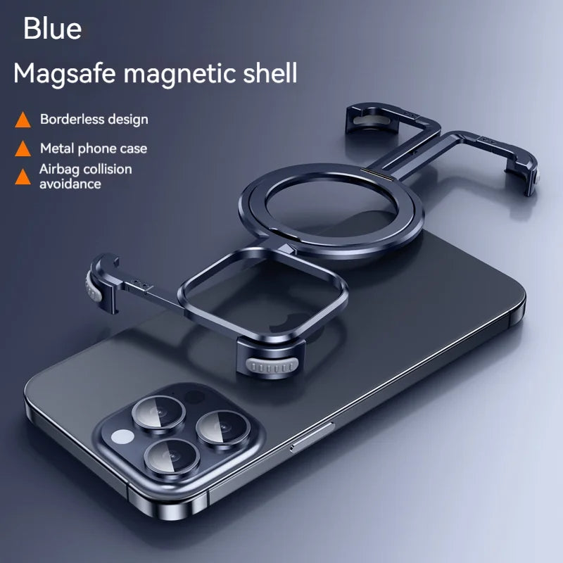 Metal borderless Airbag Anti Drop Cover,For iPhone 14 1516 ProMax Magsafe Wireless Charging Hidden Bracket Shock Absorber Bumper Royal Luxe Market