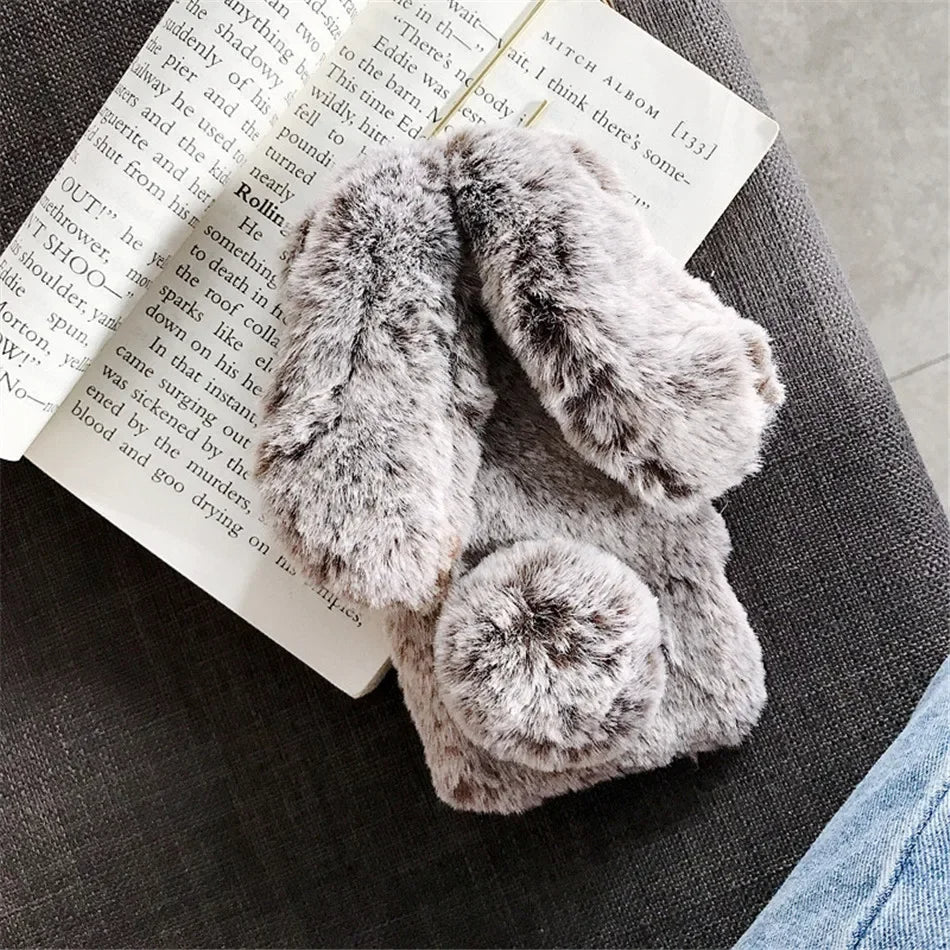 Warm Rabbit Fluffy Fur Phone Case For iPhone 15 Pro Max 14 13 12 11 Pro Max X XR XS Max 7 8 Plus Coque 3D Rabbit Ears Soft Bag Royal Luxe Market