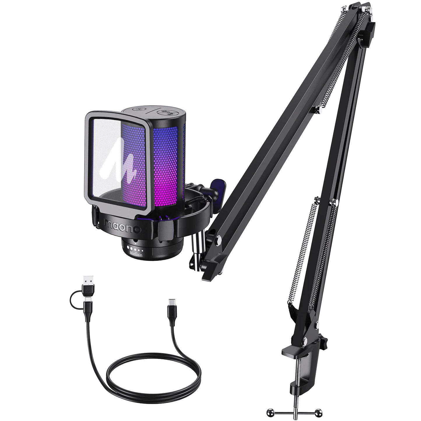 Maono Gamerwave DGM20S USB Microphone Gaming Mic Condenser Mic RGB Mic Noise Canceling Mic with Mic Gain,RGB Light,One key mute Royal Luxe Market