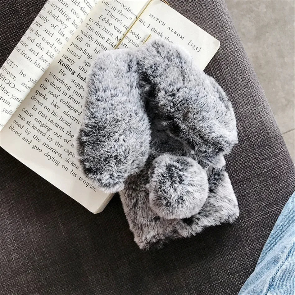 Warm Rabbit Fluffy Fur Phone Case For iPhone 15 Pro Max 14 13 12 11 Pro Max X XR XS Max 7 8 Plus Coque 3D Rabbit Ears Soft Bag Royal Luxe Market