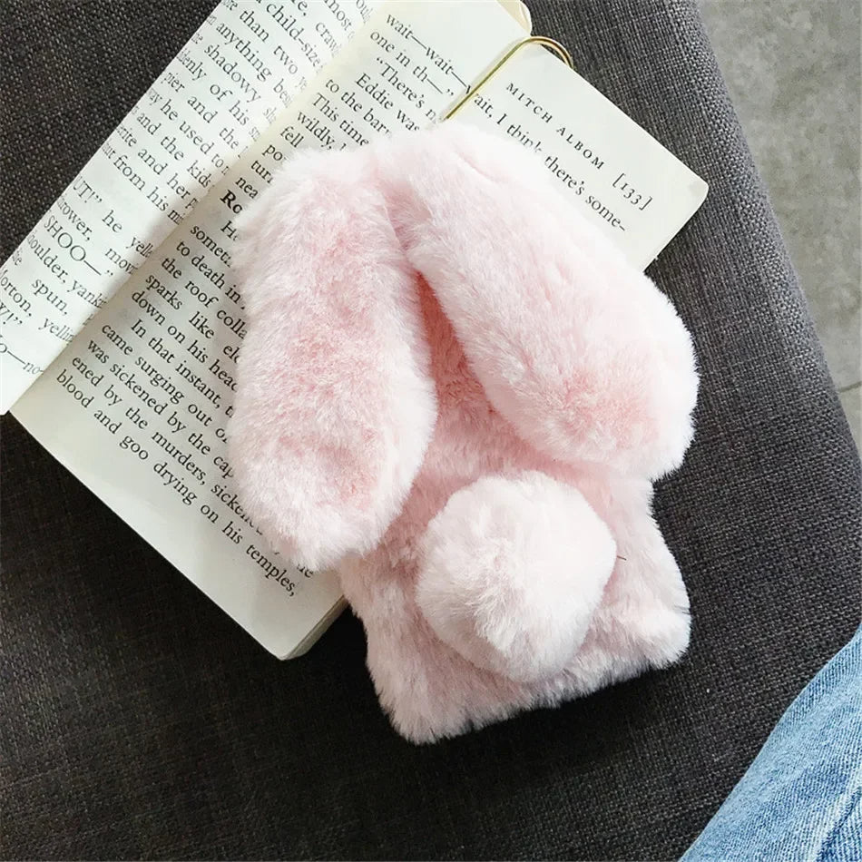 Warm Rabbit Fluffy Fur Phone Case For iPhone 15 Pro Max 14 13 12 11 Pro Max X XR XS Max 7 8 Plus Coque 3D Rabbit Ears Soft Bag Royal Luxe Market