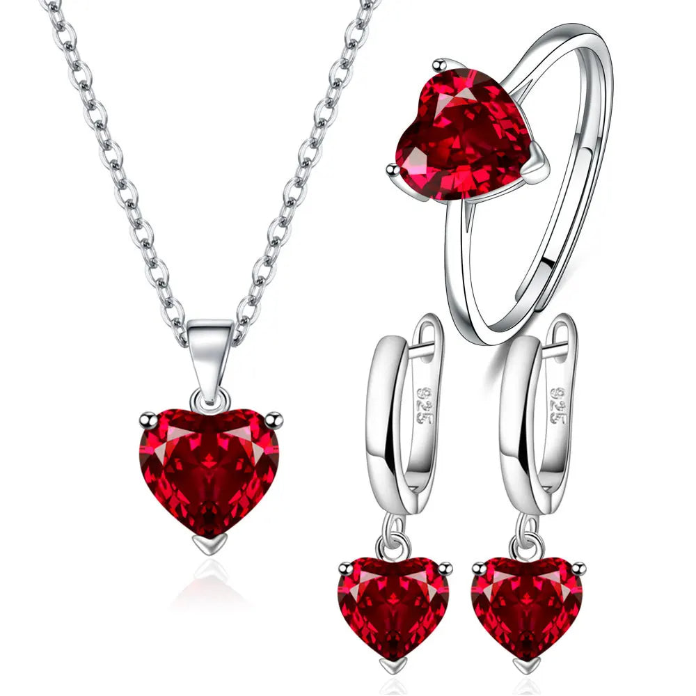 Heart Zircon 925 Silver Jewelry Sets Elegant Women's Ring Earrings Necklace Wedding Bridal Engagement Accessories Royal Luxe Market