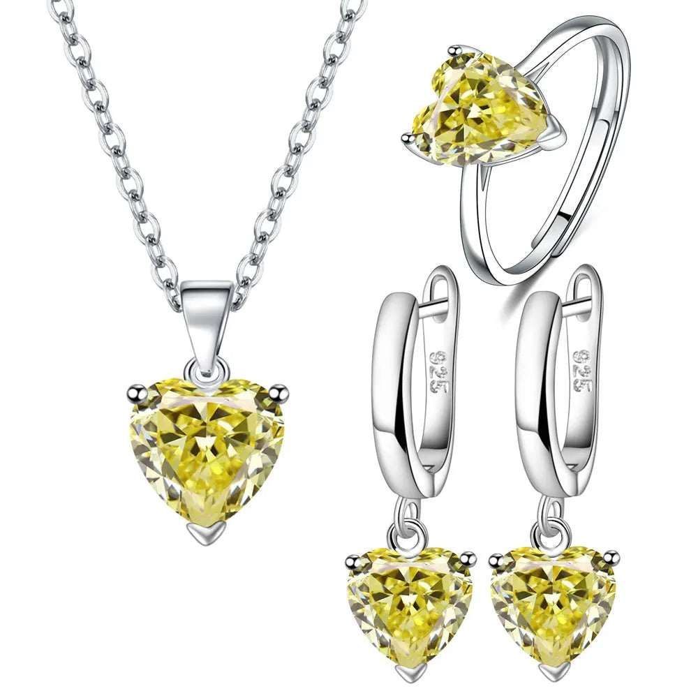 Heart Zircon 925 Silver Jewelry Sets Elegant Women's Ring Earrings Necklace Wedding Bridal Engagement Accessories Royal Luxe Market