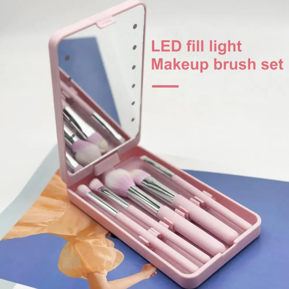 Travel Makeup Brush Set Portable Led Mirror Makeup Brush Set for Women Foundation Loose Powder Eye Shadow Brushes for Girls Royal Luxe Market