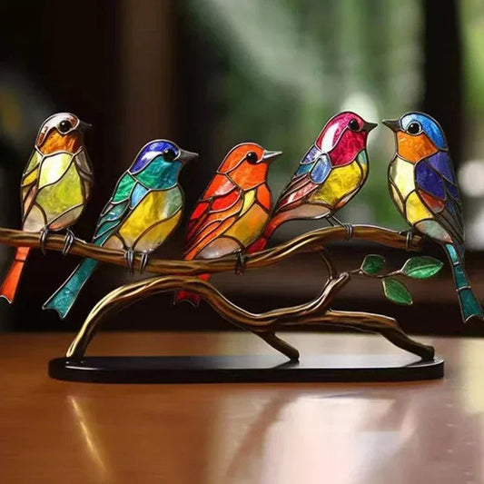 2/3/5bird Stained Acrylic Birds Branch Desktop Ornaments Double Sided Multicolor Style Craft Statue Ornaments Desktop Decoration Royal Luxe Market