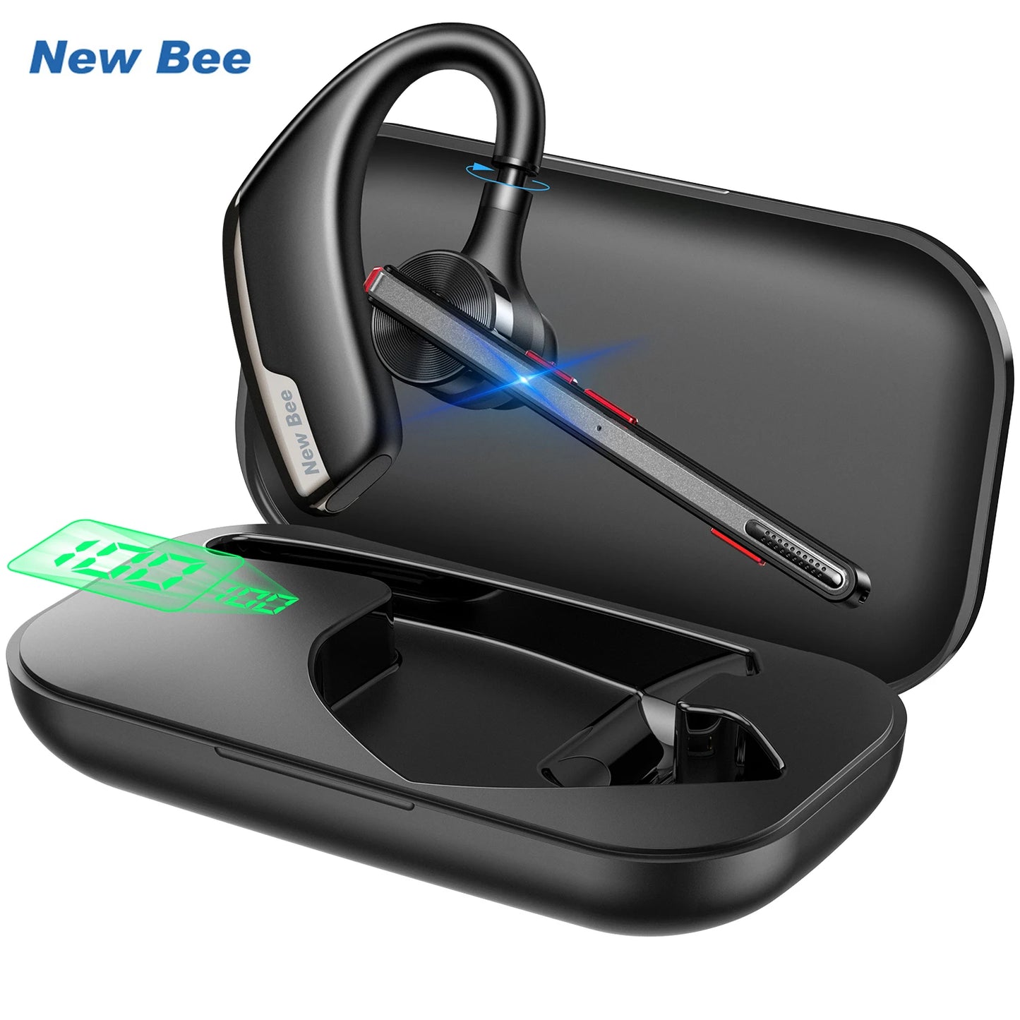 New Bee M51 Bluetooth Business Earbuds Wireless Earphones V5.2 Headset with Ear Hook Dual-Mic Headphone CVC8.0 Noise Cancelling Royal Luxe Market