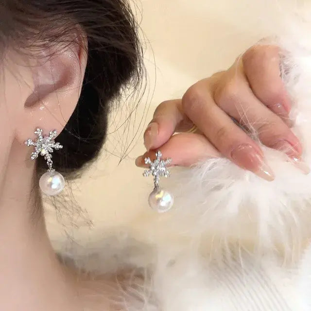 Zircon Bow Knot Round Pearl Pendant Gold Color C Shape Earrings for Women Elegant Delicate Sweet Girls Party Jewellry Royal Luxe Market
