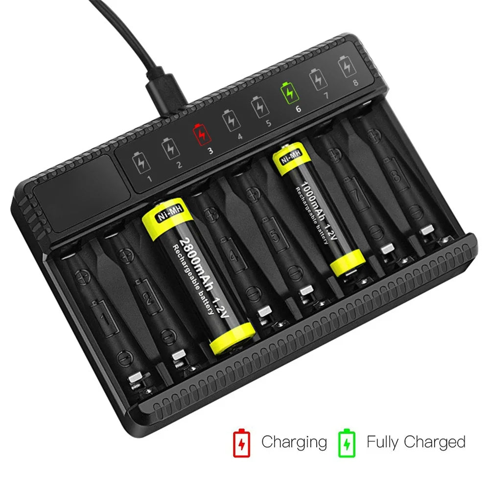 Intelligent Smart Battery Charger LED Display for 1.2V AA/AAA NiMH Rechargeable Batteries 8 Slots Ni-MH Battery Charger Royal Luxe Market