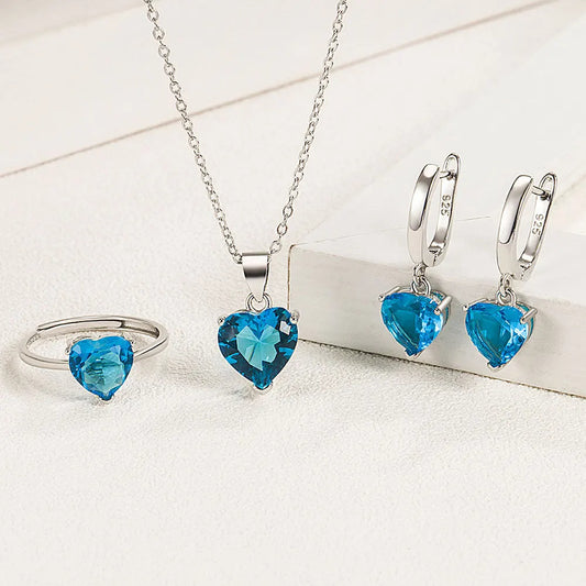 Heart Zircon 925 Silver Jewelry Sets Elegant Women's Ring Earrings Necklace Wedding Bridal Engagement Accessories Royal Luxe Market