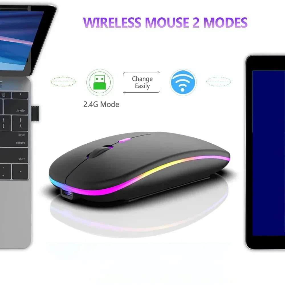 Wireless Mouse Dual Mode Bluetooth-Compatible Mouse LED Rechargeable Laptop Mouse Portable Computer Mice for Laptop ipad Tablet - Royal Luxe Market