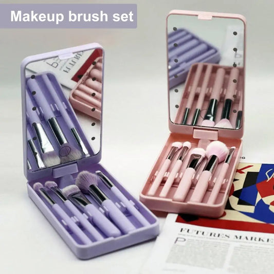 Travel Makeup Brush Set Portable Led Mirror Makeup Brush Set for Women Foundation Loose Powder Eye Shadow Brushes for Girls Royal Luxe Market