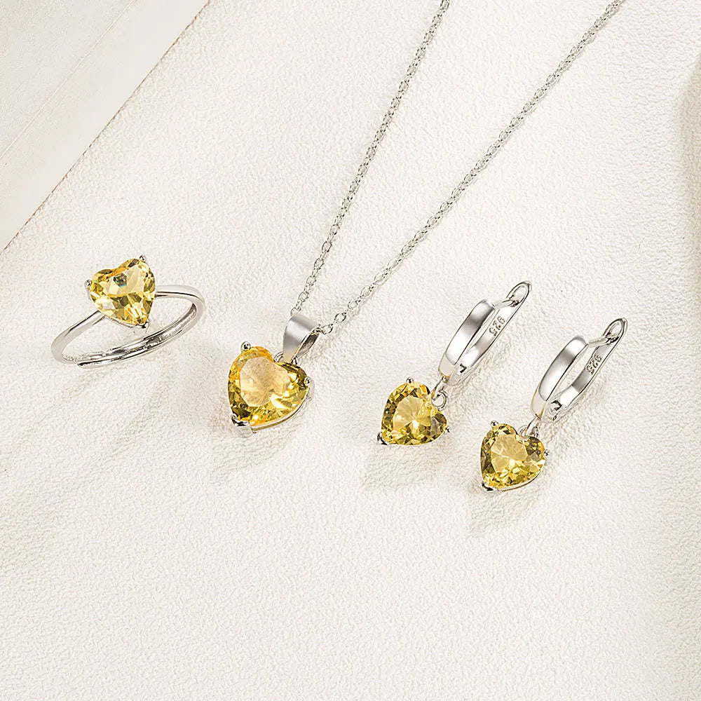 Heart Zircon 925 Silver Jewelry Sets Elegant Women's Ring Earrings Necklace Wedding Bridal Engagement Accessories Royal Luxe Market