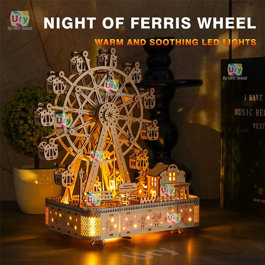 3D Wooden Puzzles Led Rotatable Ferris Wheel Music Octave Box Model Mechanical Kit Assembly Decor DIY Toy Gift for Kid Adult - Royal Luxe Market