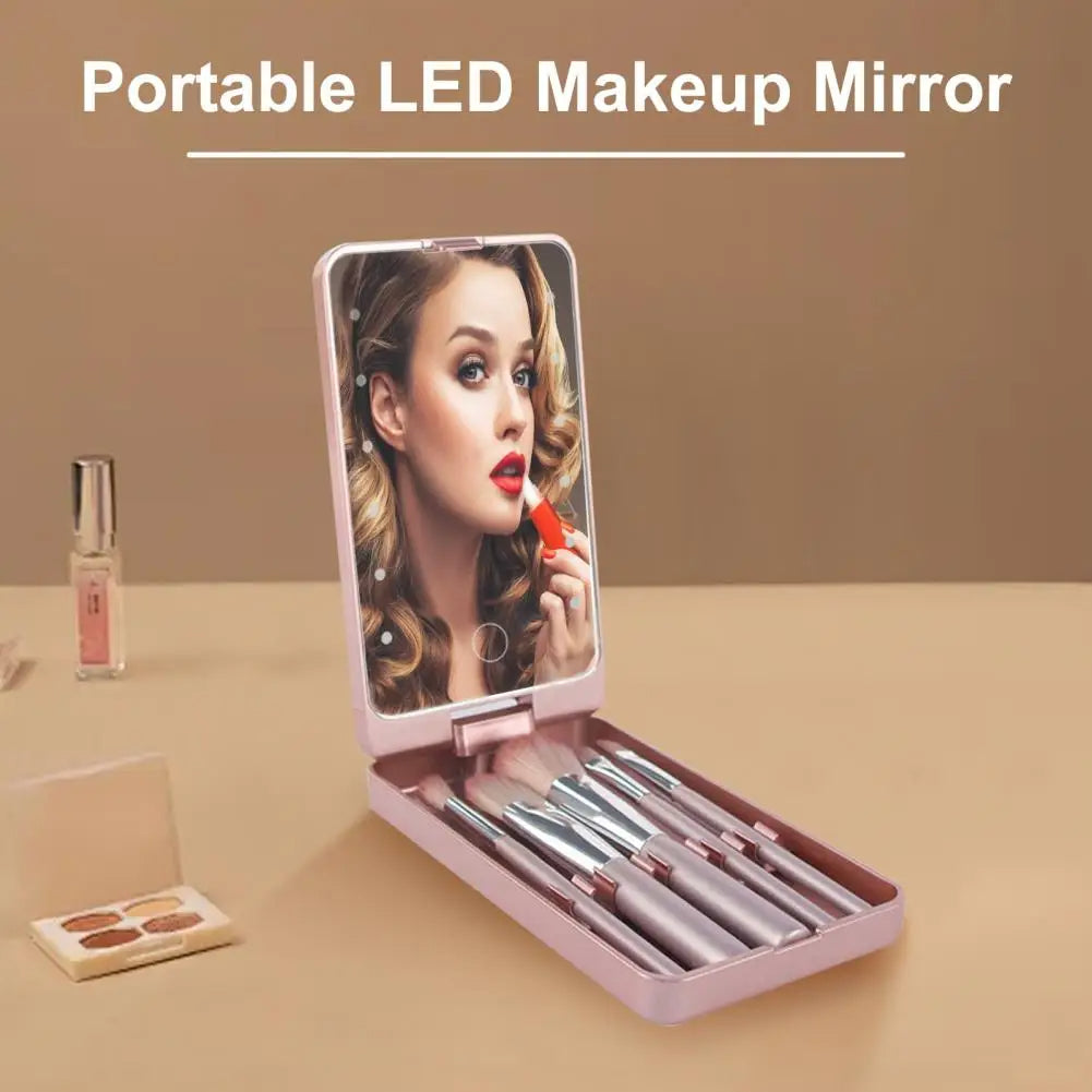 Travel Makeup Brush Set Portable Led Mirror Makeup Brush Set for Women Foundation Loose Powder Eye Shadow Brushes for Girls Royal Luxe Market
