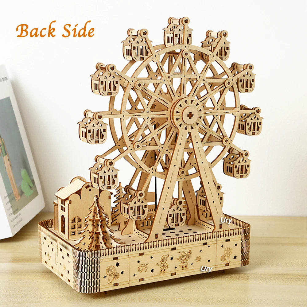 3D Wooden Puzzles Led Rotatable Ferris Wheel Music Octave Box Model Mechanical Kit Assembly Decor DIY Toy Gift for Kid Adult - Royal Luxe Market