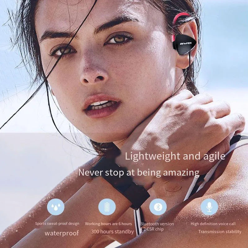 Awei A847BL Neckband Bluetooth Earphones 5.3 Waterproof Sport Earphones Bluetooth Wireless Headphones With Mic For Running Royal Luxe Market