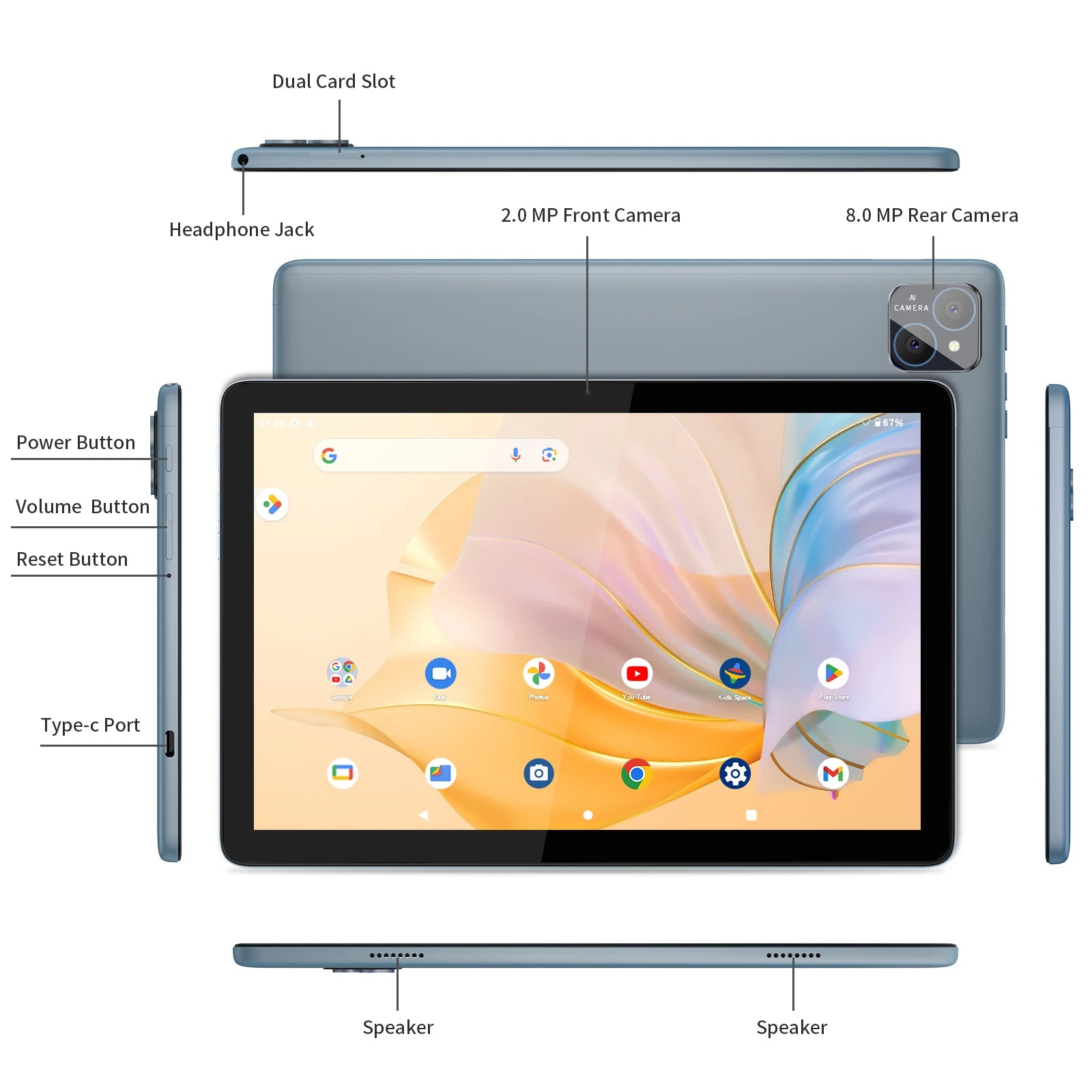 PRITOM TAB11 Android 14 Tablet 10 Inch, 8GB(4+4 Expand) RAM + 128GB ROM, Octa Core, 5G WiFi, with Keyboard, Mouse, Case Royal Luxe Market