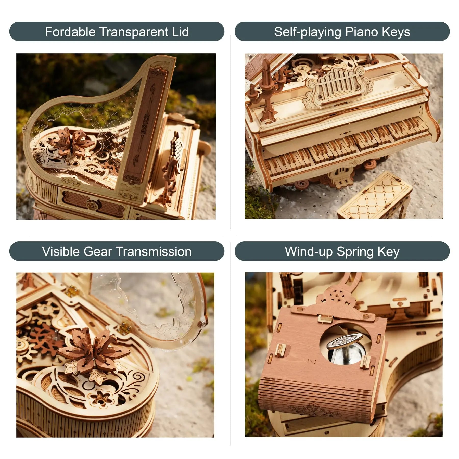 Robotime Rokr Magic Piano Mechanical Self-playing Music Box for Kids and Adults Building Block Kits Toys 3D Wooden Puzzle AMK81 - Royal Luxe Market