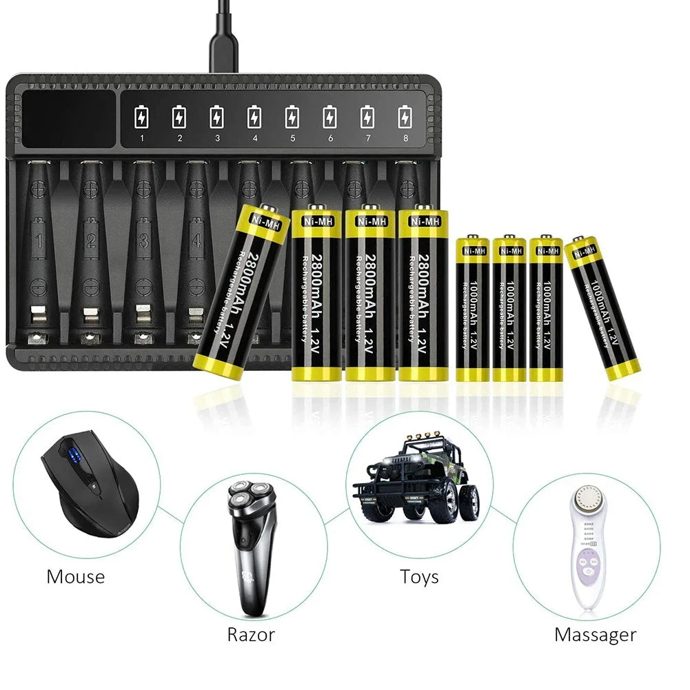 Intelligent Smart Battery Charger LED Display for 1.2V AA/AAA NiMH Rechargeable Batteries 8 Slots Ni-MH Battery Charger Royal Luxe Market