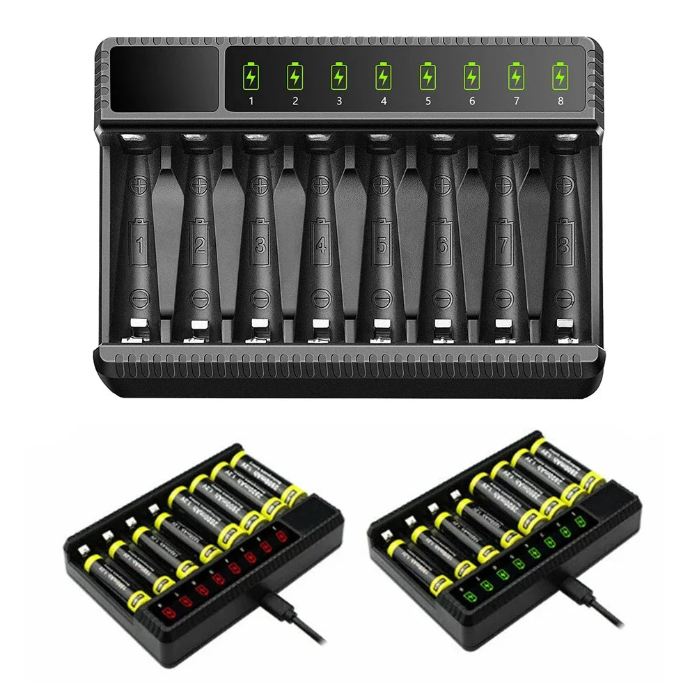 Intelligent Smart Battery Charger LED Display for 1.2V AA/AAA NiMH Rechargeable Batteries 8 Slots Ni-MH Battery Charger Royal Luxe Market