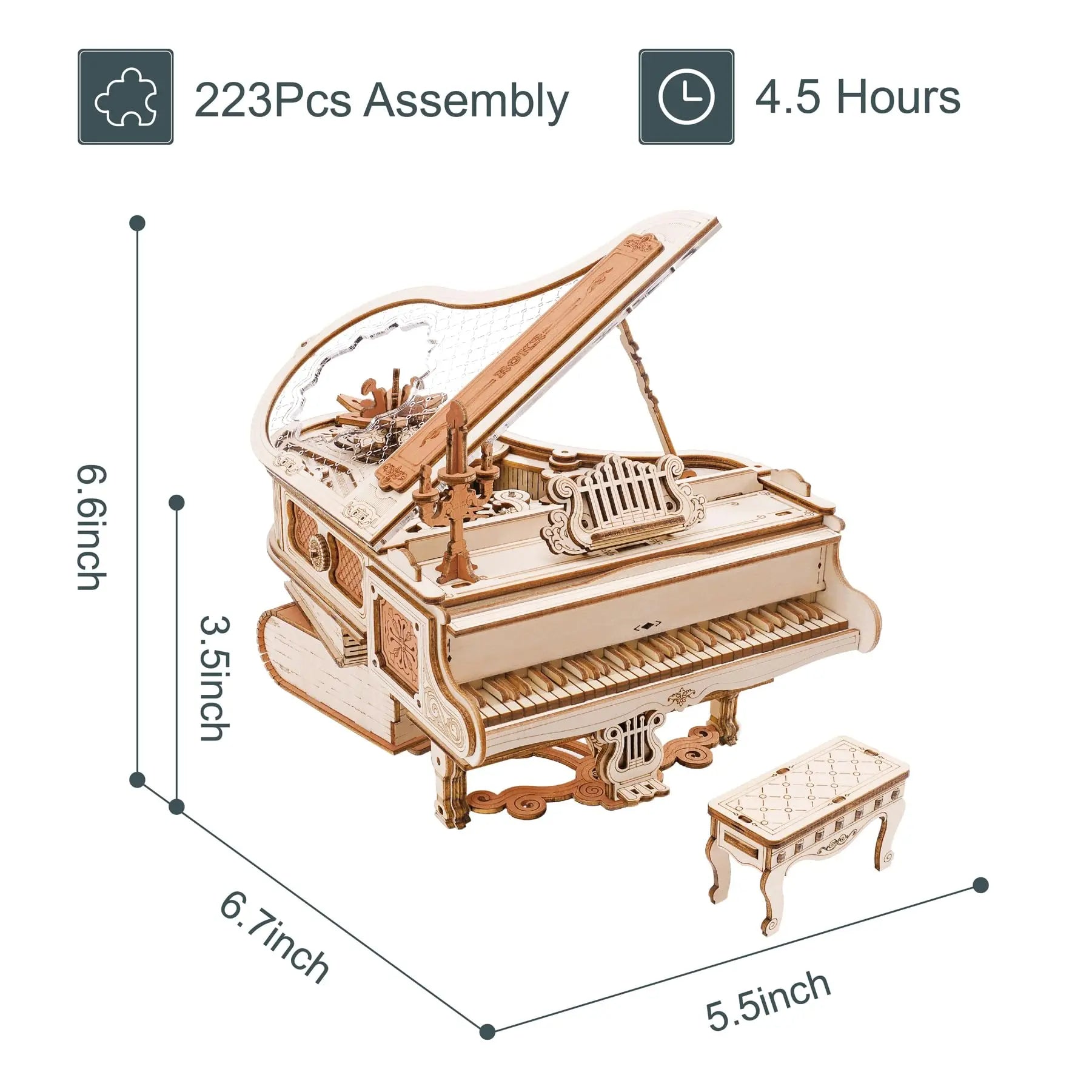 Robotime Rokr Magic Piano Mechanical Self-playing Music Box for Kids and Adults Building Block Kits Toys 3D Wooden Puzzle AMK81 - Royal Luxe Market