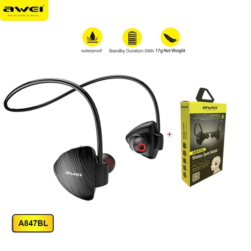 Awei A847BL Neckband Bluetooth Earphones 5.3 Waterproof Sport Earphones Bluetooth Wireless Headphones With Mic For Running Royal Luxe Market