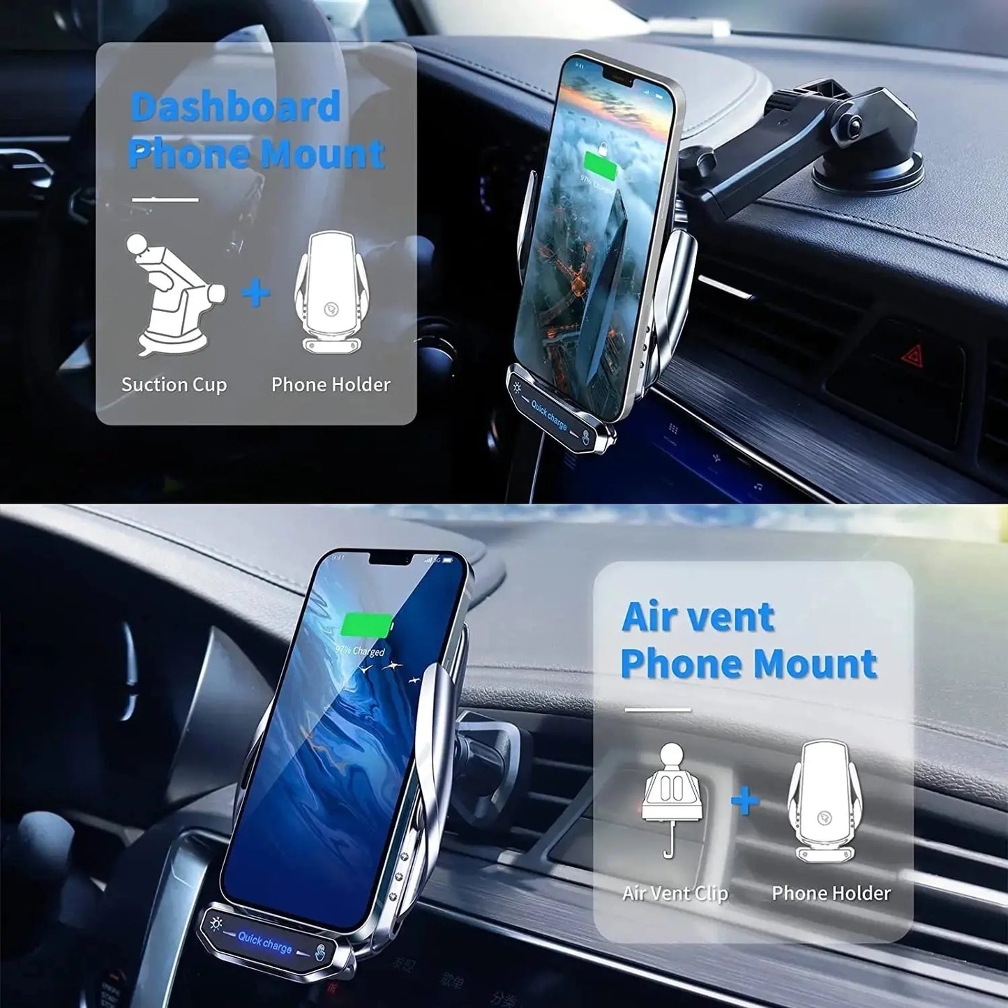 Wireless Charger Car Phone Holder Stand 15W Fast Charging Station For iPhone Xiaomi Samsung Huawei Magnetic Wireless Car Charger Royal Luxe Market