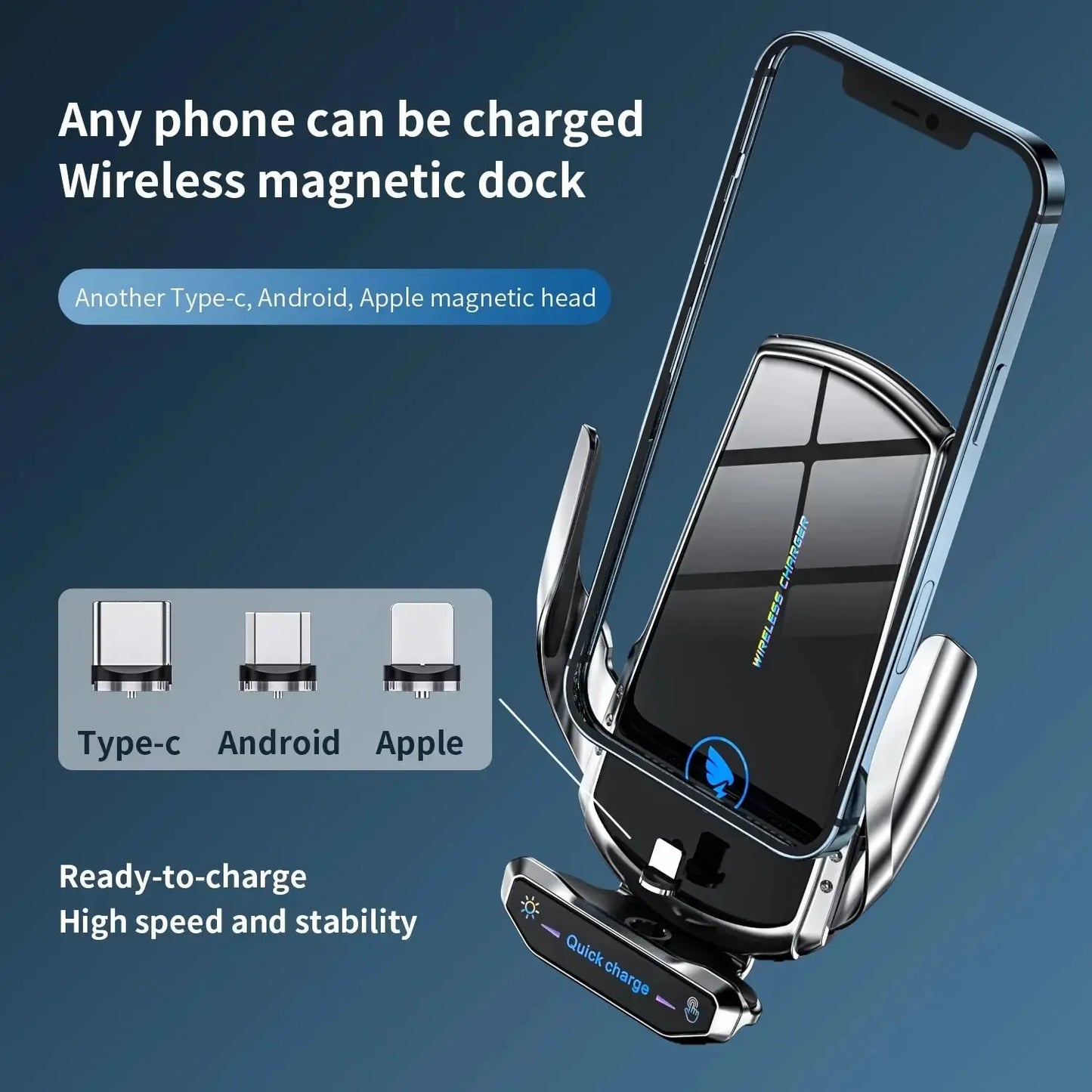 Wireless Charger Car Phone Holder Stand 15W Fast Charging Station For iPhone Xiaomi Samsung Huawei Magnetic Wireless Car Charger Royal Luxe Market