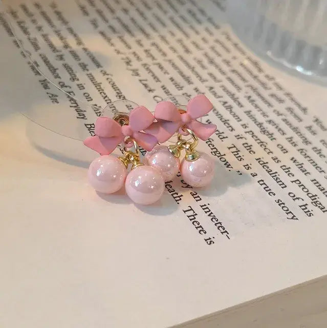 Zircon Bow Knot Round Pearl Pendant Gold Color C Shape Earrings for Women Elegant Delicate Sweet Girls Party Jewellry Royal Luxe Market