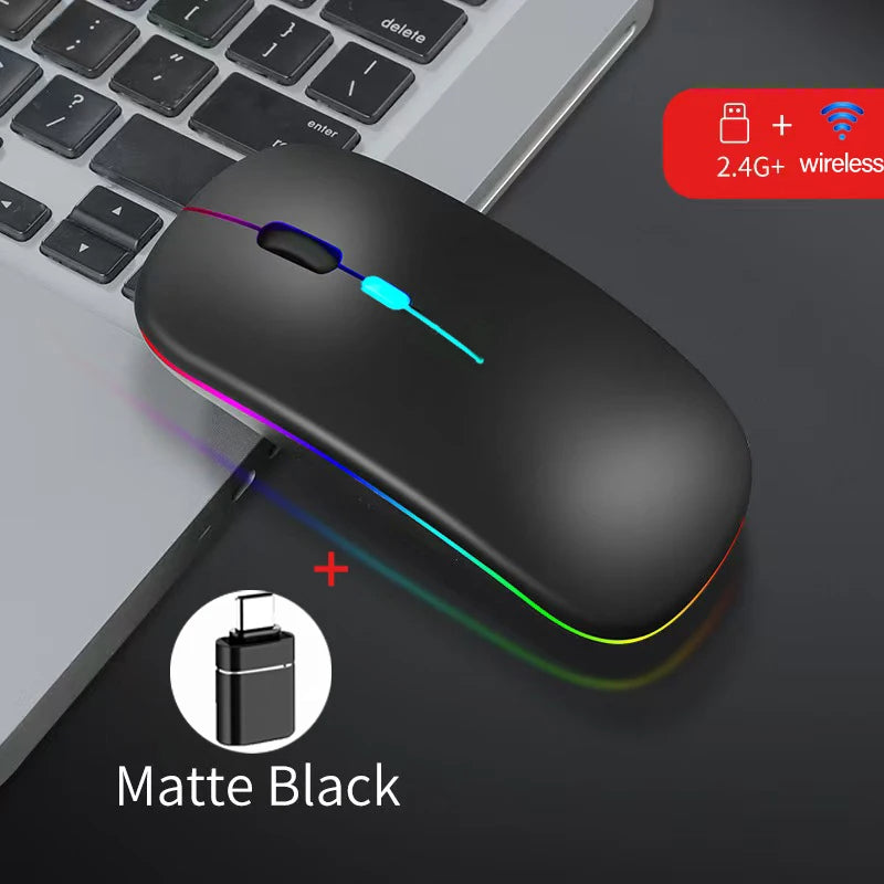 Wireless Mouse Dual Mode Bluetooth-Compatible Mouse LED Rechargeable Laptop Mouse Portable Computer Mice for Laptop ipad Tablet - Royal Luxe Market